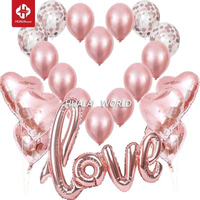 China Wedding Red Rose Valentine's Day Letter Party Foil Balloon Set Wedding Venue Decoration Love Set for sale