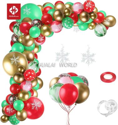 China PARTY Green and Red Gold Balloons Chain New Christmas Garland Party Set Round Stage Layout Decoration for sale