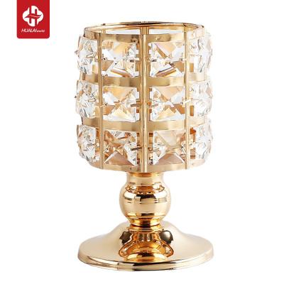 China Romantic gold modern crystal home candlestick decoration hotel wedding table metal props decoration for sale