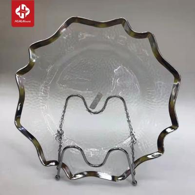 China Wholesale Hot Viable Reusable Eco-Friend Gold Diamond Rim Around Charger Plastic Acrylic Dishes For Dinner Party Wedding for sale