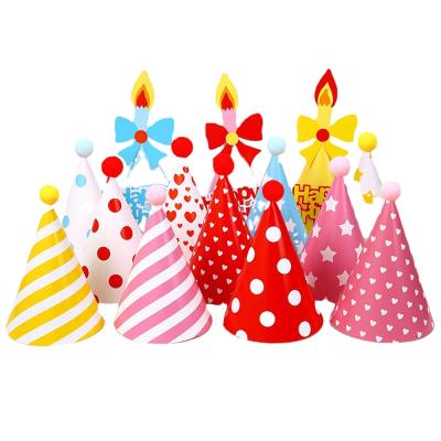 China Modern Korean Adult Kids Birthday Party Hat Decoration Flame Hair Ball Birthday Hat Disposable Dessert Table for sale