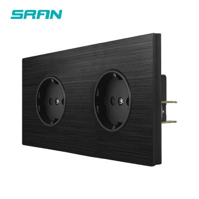 China With 1.4mm Iron Plate/With Mounting Claw SRAN EU Power Mirror Aluminum Alloy Panel Full AC 110~250V 16A Wall Power Socket Double Standard Socket 'Germany for sale