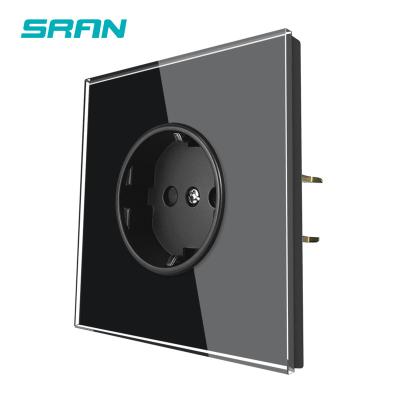 China With 1.4mm iron plate/with claw EU power socket SRAN EU standard luxury full wall power indicator light F801-GR01 full wall tempered glass panel mirror socket for sale