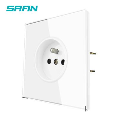 China With 1.13mm iron plate/with mounting standard luxury wall power French claw SRAN EU power socket F801-FR01 socket full mirror tempered glass panel for sale