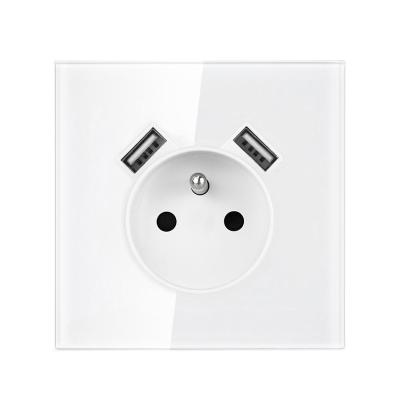 China With 1.4mm Iron Plate / With Bracket French Claw Wall Electrical Outlet With Luxury Mirror Tempered Glass USB Full Panel AC220~250V, USB Wall Outlet 16A for sale