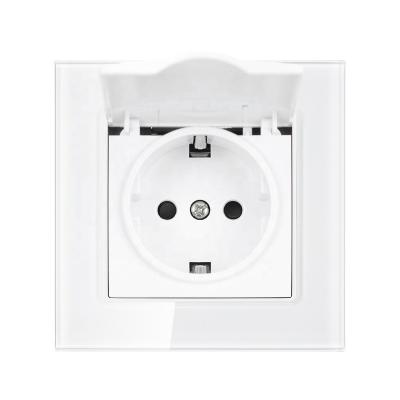 China With 1.4mm Iron Plate / With EU Standard Outdoor Sockets Holder Claw Germany Waterproof Tempered Glass Panel Plugs Outlet AC220~250V, 16A Wall Outlet Socket Covers for sale