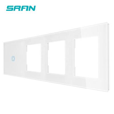 China EU Square Hole SRAN 1Gang+2Frame DIY-Part-Single-Glass-Panel Contact-Switch 1gang panel+3Square Hole Wall Outlet Lamp Switch Crystal Glass Panel for sale