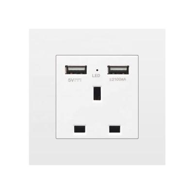 China SRAN BS 5V 2.1A Wall Socket 13A Dual Residential/Multipurpose USB Ports With White LED PC Panel 86*86 USB Socket Factory for sale