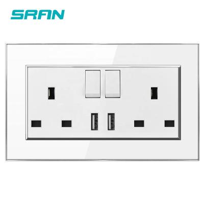 China DC 5V Charging British USB SRAN Wall Socket Charging 146*86mm 146*86mm Led Switch UK DC 5V 2.1A White Crystal Acrylic Panel for sale