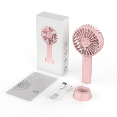 China Hotel High Quality Portable Electric Mini Table Fans USB Rechargeable 3 Speed ​​Small Personal Handheld Fan With Base for sale