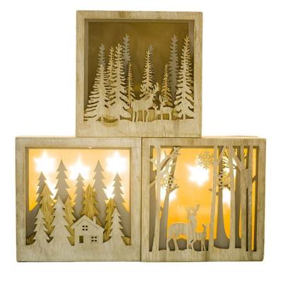 China Best Christamas Decoration Christamas Decoration Factory Christmas Sale Pendant Ornaments Led Window Decoration Lamp Wooden Home for sale