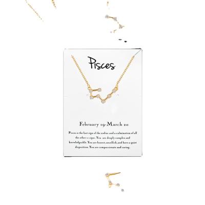 China 2020 Best Selling Hiphop Friendship Jewelry Gold Plated Leo Libra Aries Constellations Necklace 12 Crystal Zodiac Sign Choker Necklace for sale