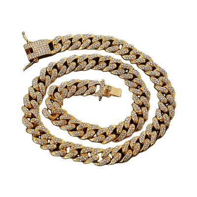 China New Hiphop Hiphop Fashion Hip Hop Iced Out Miami Cuban Link Chain Necklace Punk Gold Plated CZ Rhinestone Crystal Cuban Necklace For Men for sale