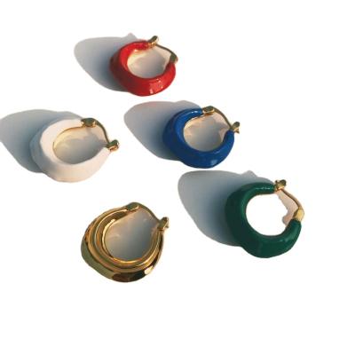 China New High Quality Jewelry High Quality Enamel Circle Huggie Earring Shape Cavity Huggie White Gold White Gold Blue Red Green Clip On Circle Earring for sale