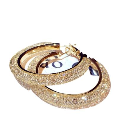 China Newest Stunning Fashion Trendy Jewelry 925 Sterling Silver Needle Rhinestone Crystal Bling Shinny Big Hoop Earrings for sale