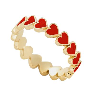 China New Nickel Free Fashion Gold Plating Adjustable Red Heart Rings Nickel Free Oil Love Heart Drip Rings For Wedding for sale