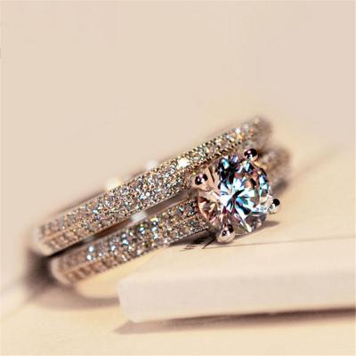 China FASHIONABLE Hot Selling Luxurious and Elegant Jewelry 925 Sterling Silver Double Rings Wedding Rings for sale