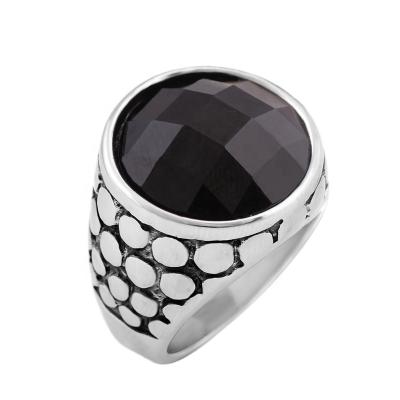 China 2021 TRENDY Black Jewelry Vintage Crystal Stone Silver Plated Chunky Stainless Steel Rings For Men for sale