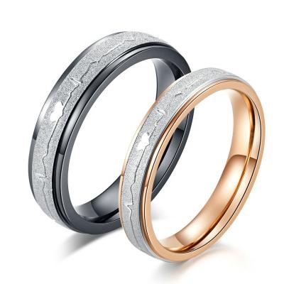 China Punk Fashion Couples Jewelry Heartbeat EKG Grooved Stainless Steel Rings for sale