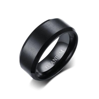 China TRENDY Hip Hop Punk Jewelry All Black 8mm Wide Black Satin Color Man IP Plating Big Titanium Ring For Men for sale