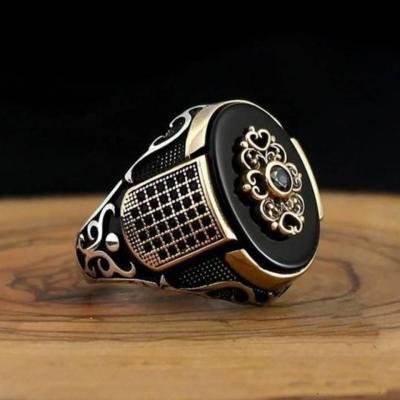 China Hotsale Vintage Black Gold Two Tone Arabic Star Man Jewelry Alloy Arab Ring for sale