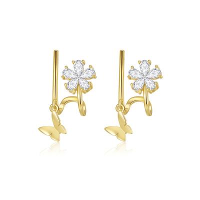 China TRENDY Gold Artificial Flower Form Earrings Design Flower Butterfly Zirconia Ear Cuff Earrings for sale