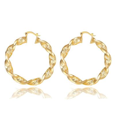 China Vintage Custom INS Style Tribal Jewelry Large Earring Twisted Curved 14kt Gold Plated Brass Hoop Earrings for sale