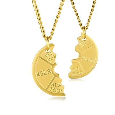 China European Vintage Fitness Jewelry Couples Gold Plated Stainless Steel Necklace Sporting Goods Gym Pendant for sale