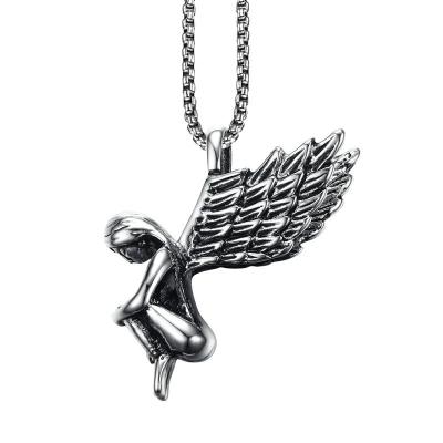 China Vintage Baby Angel Wing Newly Hip Hop Jewelry 36mm Stainless Steel Pendants for sale