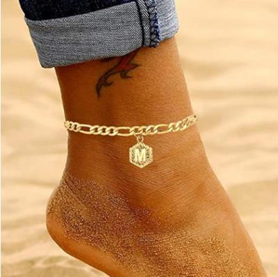 China BOHEMIA Fashion Foot Jewelry Women and Men Figaro Initial Letters Gold Plated Cuban Chain Anklets for sale