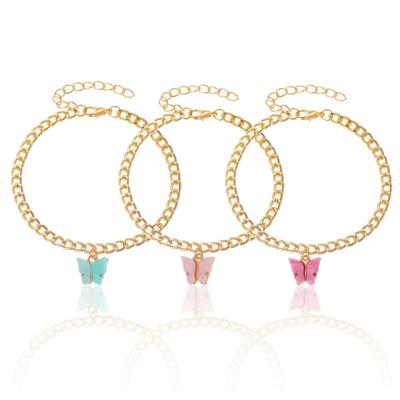 China BOHEMIA Fashion INS European Style Female Summer Cuban Link Simple Designed Acrylic Butterfly Anklets for sale