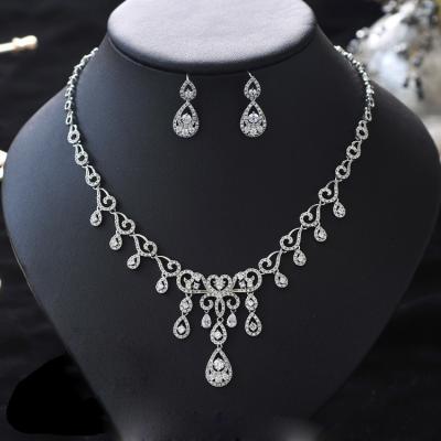 China FASHIONABLE Custom Design Silver Plated Brass Zirconia Necklace Earrings AAA Women Jewelry Set Jewelry Sets for sale