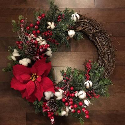 China High Quality Decorative Christmas Wreath Real Christmas Wreath Cotton Wreath Farmhouse Decor Vintage Vintage Wreath for sale