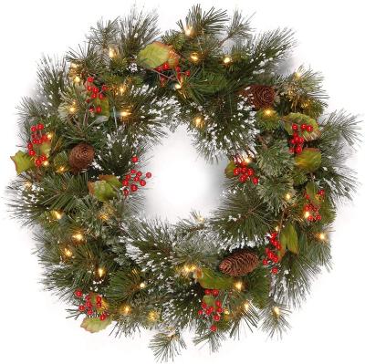 China Hot Selling PVC Christmas Garland with 50 Berries of Clear Lights, Pine Cones and Red Snow for sale