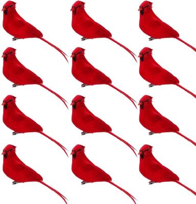 China Moss 12 Pack Red Bird Artificial Cardinal 5.5 Inch Christmas Tree Wreath Removable Ornament Cardinal Decorations for sale