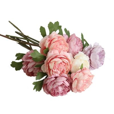 China Home Decoration/Festival/Valentine's Day/Wedding/Simulation Length 29cm Finished Artificial Peonies Flower Bouquet Little Tea Rose Camellia Flower For Decorations Artificial Peony for sale