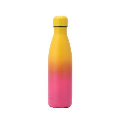 China 500ml Viable Yellow Pink Gradient Powder Coating Water Bottle Stainless Steel Vacuum Insulated Water Bottle for sale