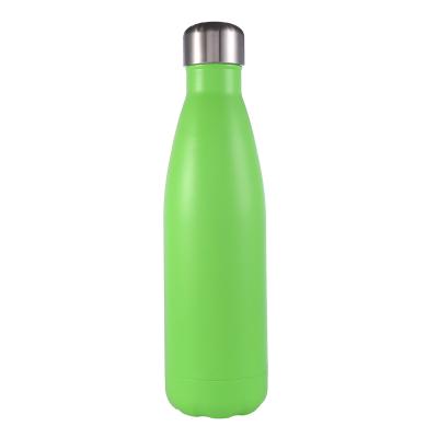 China Sustainable 500ml Powder Coating Green Water Bottle Wholesale Insulated Stainless Steel Cola Shaped Travel Bottle for sale