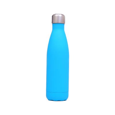 China 500ml Viable Rubber Blue Cola Bottle Stainless Steel Vacuum Insulate Aqua Bottle Rubber Water Bottle With Custom Logo for sale