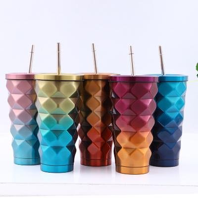 China New Design 550ml Disposable Straw Cup Tumbler With Lid And Straw Tumbler Car Thermal Cup For Gift for sale