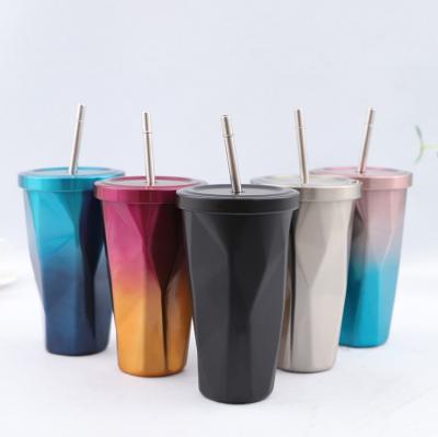 China 16oz Disposable Personalized 500ml Tumbler Coffee Mug Tumbler With Insulated Straw Custom Vacuum Cup for sale