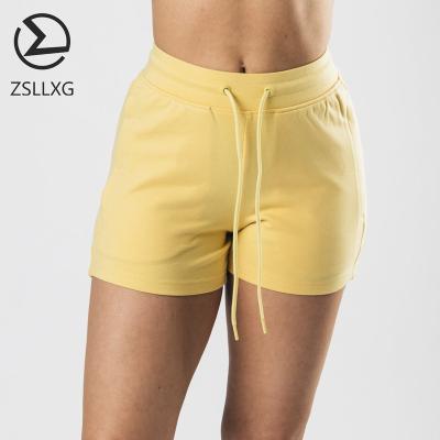 China Hot Logo Summer Plain Blank Gym Shorts Workout Sports Fitness Women Running Custom Elastic QUICK DRY Drawstring Shorts With Pockets for sale