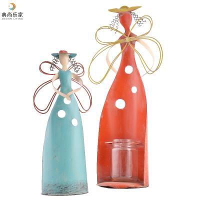 China Viable Novelty Lady Shaped Metal Wine Bottle Holder Figurine With Glass Vase for sale