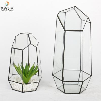 China Geometric Irregular Clear Glass Prism Mini Greenhouse, Indoor Table Plant Succulent Pots for sale