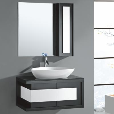 China Modern Black Floor Standing Bathroom Cabinet Bathroom Vanity Cabinet With Marble Top Ceramic Basin With Mirror for sale