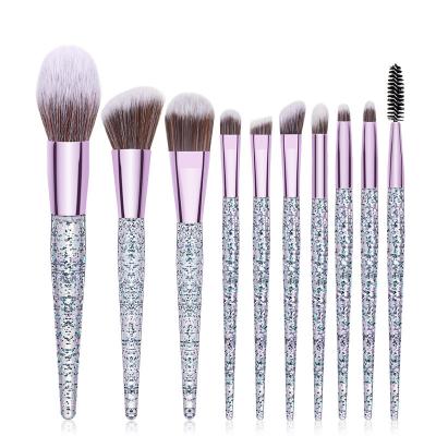 China Angular Blush 2021Hot Selling 10pcs Crystal Makeup Brushes Transparent Diamond Crystal Handle Foundation Blending Makeup Brush Set for sale