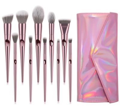 China Angular Blush Hot Selling Wholesale Private Label 10pcs Professional Pink Rose Laser Bag Makeup Brush Set for sale