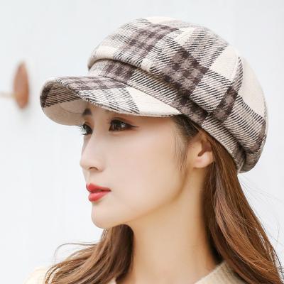 China New Fashion Fashion Beret Thickened British Lattice Octagonal Women Hats Show Face Small Retro Painter Hats for sale