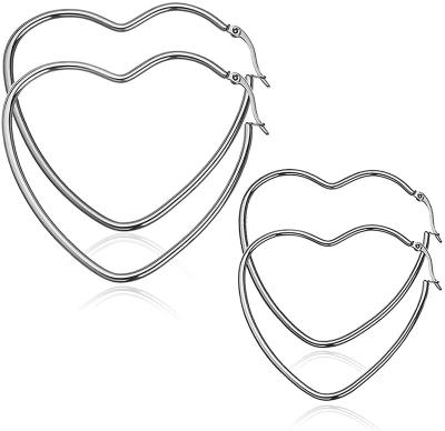 China Fashion Statement 60mm Stainless Steel CLASSIC Heart Shaped Circle Earrings Large Geometric Heart Hoop Earrings For Women Girls Gift for sale