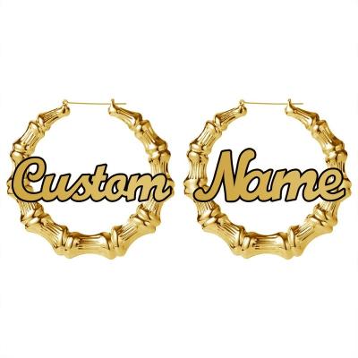 China CLASSIC custom made bamboo hoop earrings Hiphop 30mm-100mm customize name earring style personality bamboo earrings for women for sale